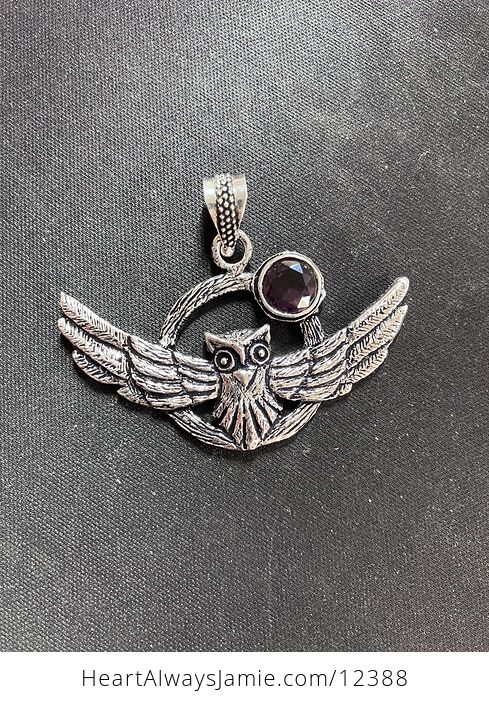 Flying Owl and Faceted Amethyst Crystal Gemstone Stone Jewelry Pendant - #jpqSY8te4PY-4