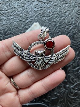 Flying Owl and Faceted Garnet Crystal Gemstone Stone Jewelry Pendant #E0l2u2dfN7k