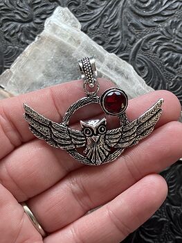 Flying Owl and Faceted Garnet Crystal Gemstone Stone Jewelry Pendant #Ft9VeOnc3lg