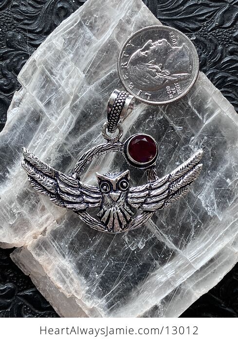 Flying Owl and Faceted Garnet Crystal Gemstone Stone Jewelry Pendant - #E0l2u2dfN7k-6