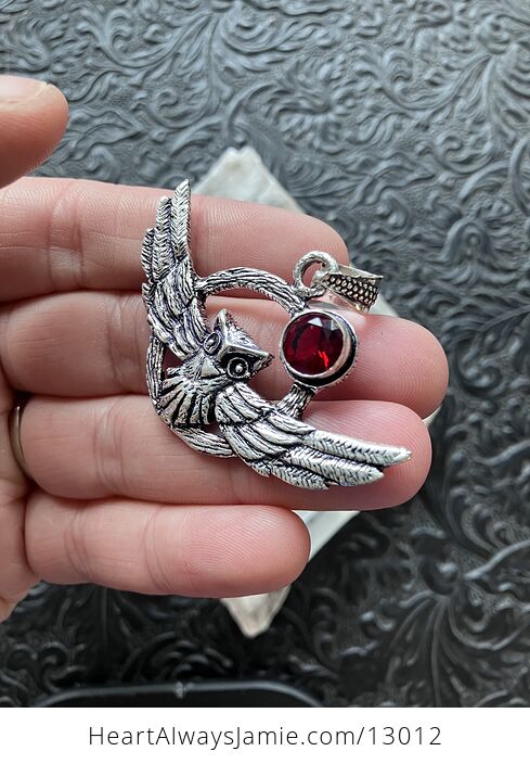 Flying Owl and Faceted Garnet Crystal Gemstone Stone Jewelry Pendant - #E0l2u2dfN7k-2