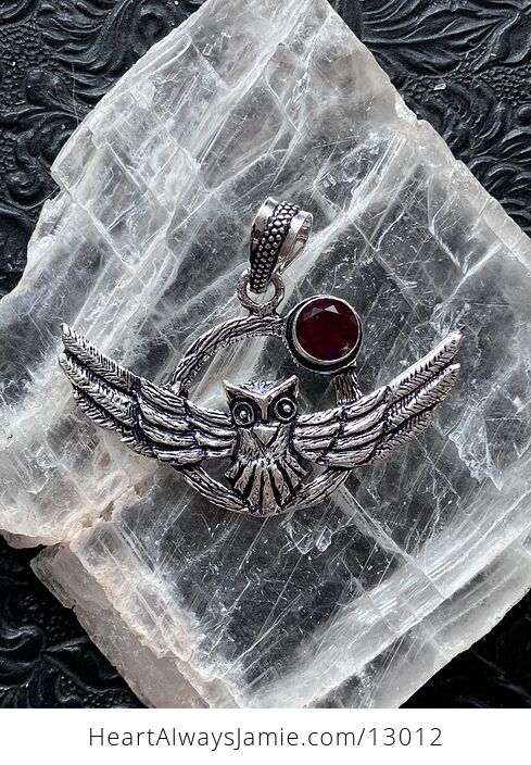 Flying Owl and Faceted Garnet Crystal Gemstone Stone Jewelry Pendant - #E0l2u2dfN7k-5