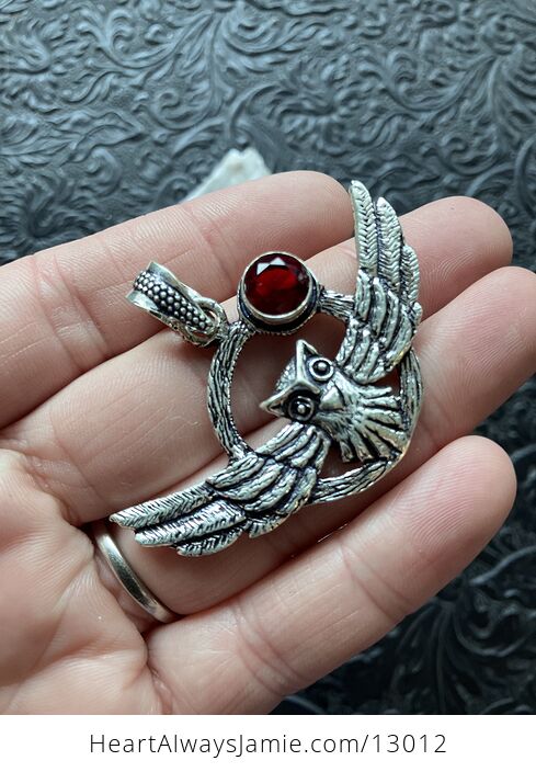 Flying Owl and Faceted Garnet Crystal Gemstone Stone Jewelry Pendant - #E0l2u2dfN7k-3