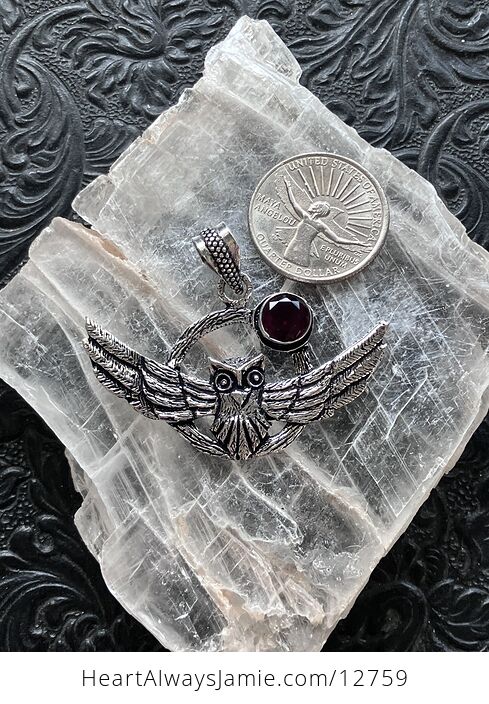 Flying Owl and Faceted Garnet Crystal Gemstone Stone Jewelry Pendant - #Ft9VeOnc3lg-6