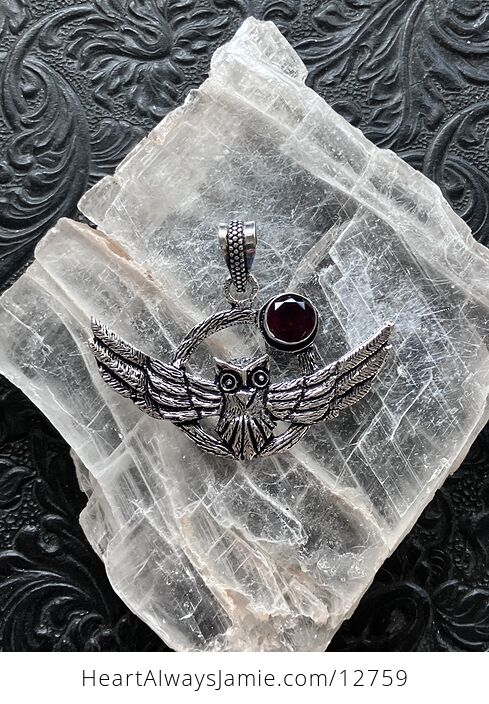 Flying Owl and Faceted Garnet Crystal Gemstone Stone Jewelry Pendant - #Ft9VeOnc3lg-5