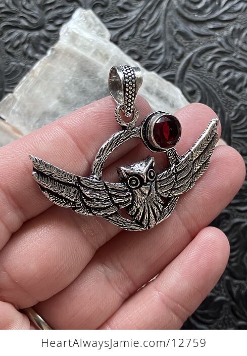 Flying Owl and Faceted Garnet Crystal Gemstone Stone Jewelry Pendant - #Ft9VeOnc3lg-2