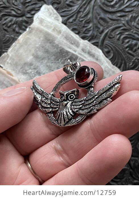 Flying Owl and Faceted Garnet Crystal Gemstone Stone Jewelry Pendant - #Ft9VeOnc3lg-3