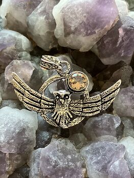 Flying Owl and Faceted Morganite Crystal Gemstone Stone Jewelry Pendant #F7VteZin0oI