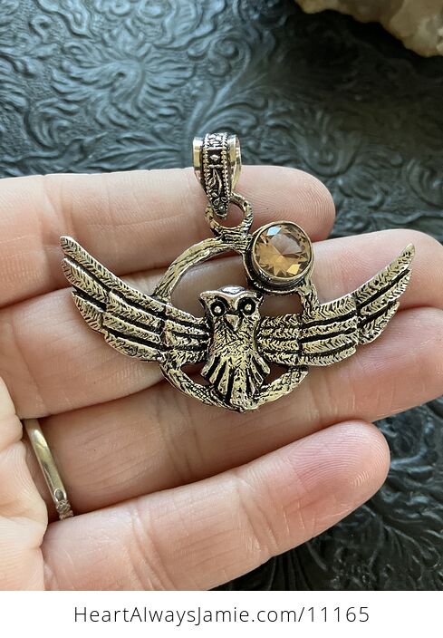 Flying Owl and Faceted Morganite Crystal Gemstone Stone Jewelry Pendant - #F7VteZin0oI-2