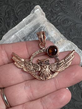 Flying Owl and Faceted Smoky Brown Topaz Crystal Gemstone Stone Jewelry Pendant #pXGAkKBbD7Q