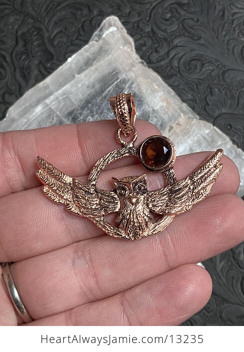 Flying Owl and Faceted Smoky Brown Topaz Crystal Gemstone Stone Jewelry Pendant - #pXGAkKBbD7Q-1