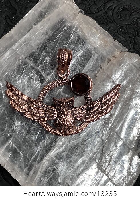 Flying Owl and Faceted Smoky Brown Topaz Crystal Gemstone Stone Jewelry Pendant - #pXGAkKBbD7Q-5