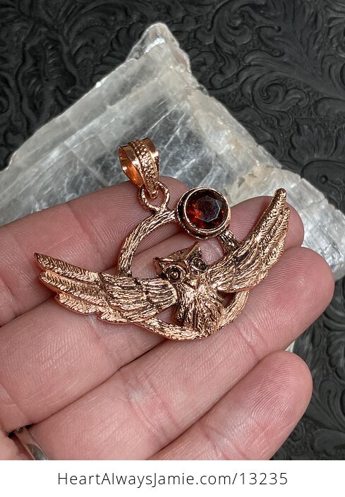 Flying Owl and Faceted Smoky Brown Topaz Crystal Gemstone Stone Jewelry Pendant - #pXGAkKBbD7Q-2