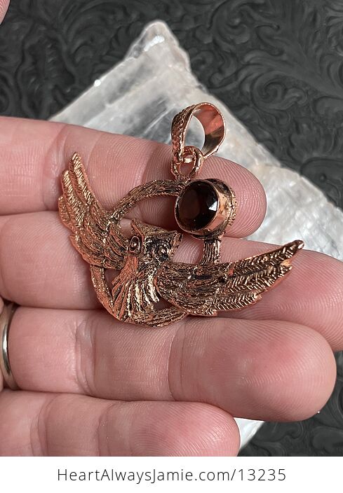 Flying Owl and Faceted Smoky Brown Topaz Crystal Gemstone Stone Jewelry Pendant - #pXGAkKBbD7Q-3