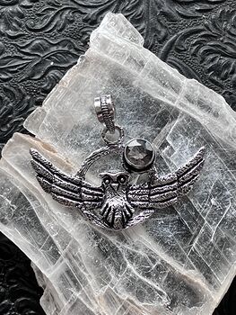 Flying Owl and Faceted Smoky Quartz Crystal Gemstone Stone Jewelry Pendant #vpceN2Vyq58
