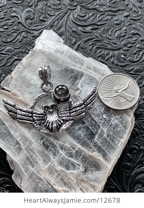 Flying Owl and Faceted Smoky Quartz Crystal Gemstone Stone Jewelry Pendant - #vpceN2Vyq58-5