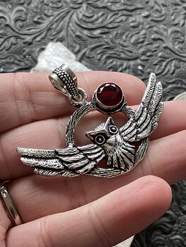 Flying Owl and Garnet Crystal Gemstone Stone Jewelry Pendant #X69msldNMHk