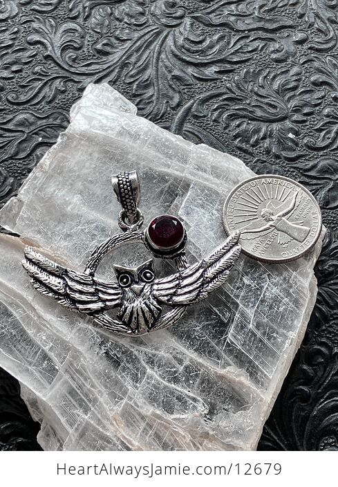 Flying Owl and Garnet Crystal Gemstone Stone Jewelry Pendant - #X69msldNMHk-4