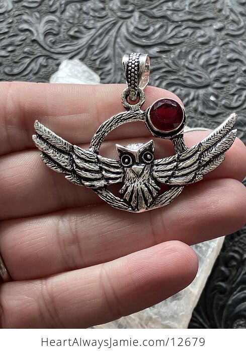 Flying Owl and Garnet Crystal Gemstone Stone Jewelry Pendant - #X69msldNMHk-2