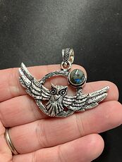 Flying Owl and Labradorite Crystal Gemstone Stone Jewelry Pendant #t3QnNZhl9aY