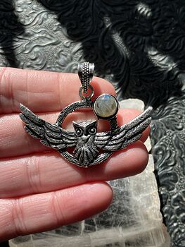 Flying Owl and Labradorite Crystal Gemstone Stone Jewelry Pendant #7DQ0ATvw7hM