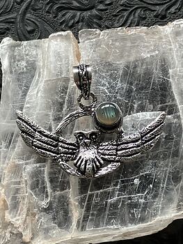 Flying Owl and Labradorite Crystal Gemstone Stone Jewelry Pendant #mynLpsBmANI