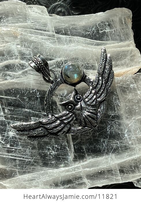 Flying Owl and Labradorite Crystal Gemstone Stone Jewelry Pendant - #7DQ0ATvw7hM-3