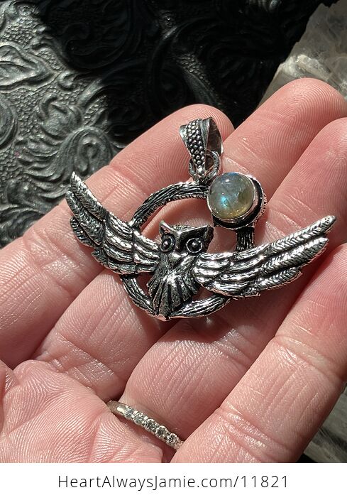 Flying Owl and Labradorite Crystal Gemstone Stone Jewelry Pendant - #7DQ0ATvw7hM-6