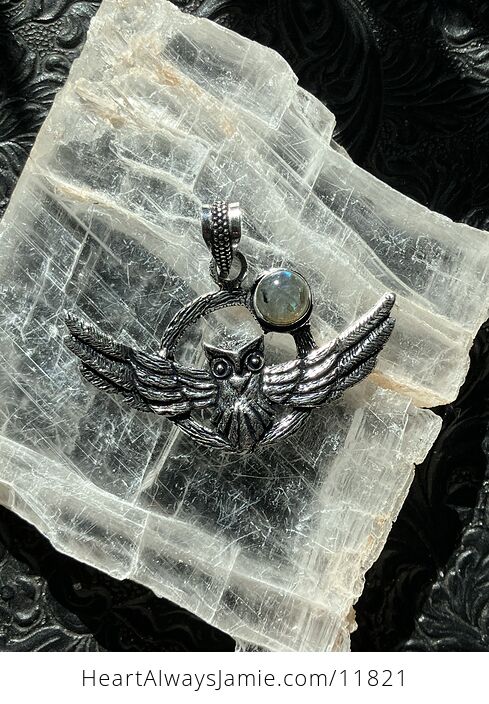 Flying Owl and Labradorite Crystal Gemstone Stone Jewelry Pendant - #7DQ0ATvw7hM-2