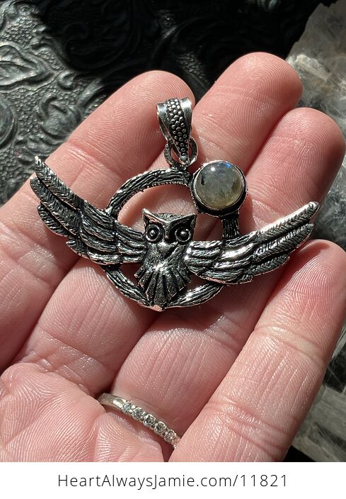 Flying Owl and Labradorite Crystal Gemstone Stone Jewelry Pendant - #7DQ0ATvw7hM-5