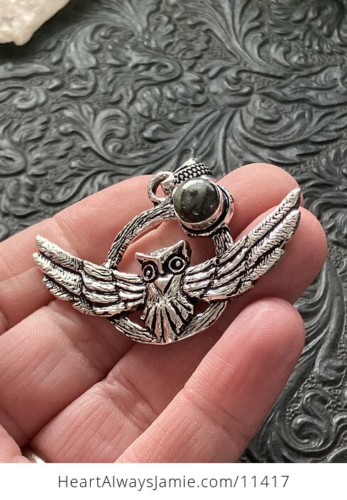 Flying Owl and Labradorite Crystal Gemstone Stone Jewelry Pendant - #t3QnNZhl9aY-5