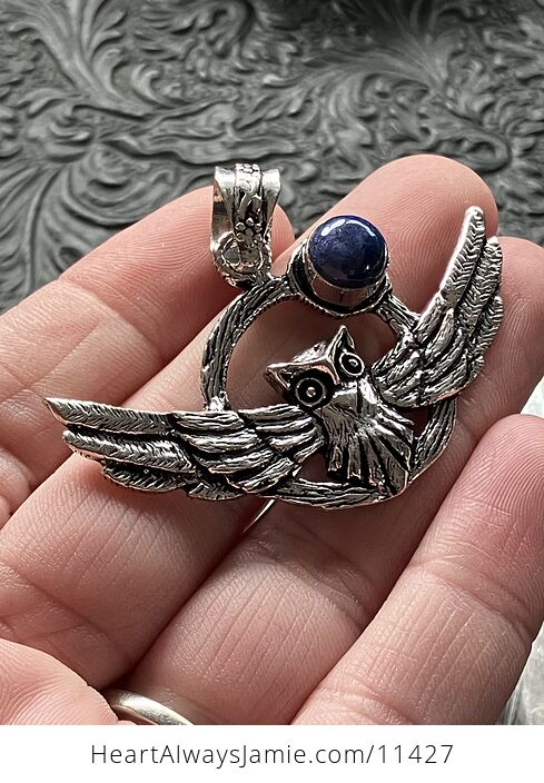 Flying Owl and Lapis Lazuli Crystal Gemstone Stone Jewelry Pendant - #ZWaXKLR3Eh8-3