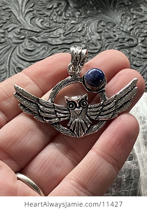 Flying Owl and Lapis Lazuli Crystal Gemstone Stone Jewelry Pendant - #ZWaXKLR3Eh8-2