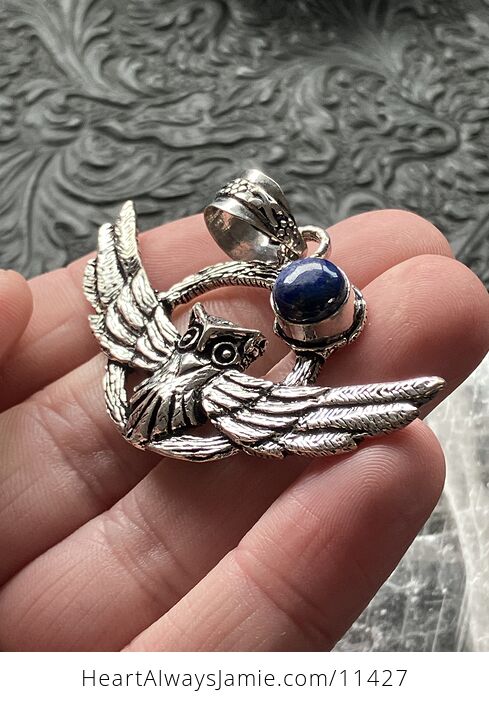 Flying Owl and Lapis Lazuli Crystal Gemstone Stone Jewelry Pendant - #ZWaXKLR3Eh8-4