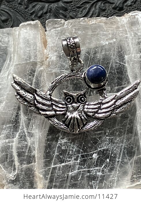 Flying Owl and Lapis Lazuli Crystal Gemstone Stone Jewelry Pendant - #ZWaXKLR3Eh8-1