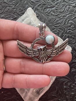 Flying Owl and Larimar Crystal Gemstone Stone Jewelry Pendant #xyP0Ship77s