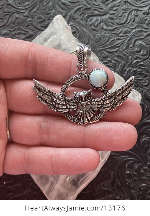 Flying Owl and Larimar Crystal Gemstone Stone Jewelry Pendant - #xyP0Ship77s-1