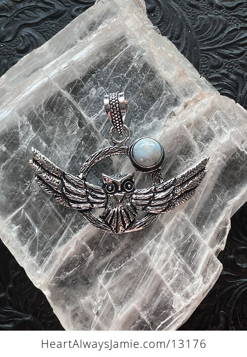 Flying Owl and Larimar Crystal Gemstone Stone Jewelry Pendant - #xyP0Ship77s-6