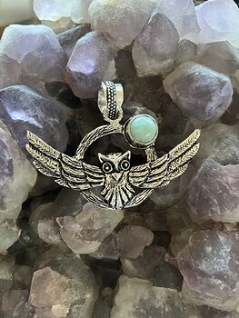 Flying Owl and Larimar Moon Crystal Gemstone Stone Jewelry Pendant #7sG9Z6qsoO4