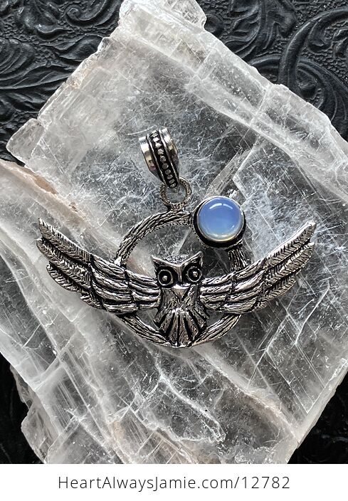 Flying Owl and Opalite Crystal Gemstone Stone Jewelry Pendant - #B89y5uJMF34-5