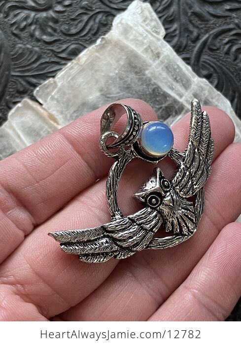 Flying Owl and Opalite Crystal Gemstone Stone Jewelry Pendant - #B89y5uJMF34-2