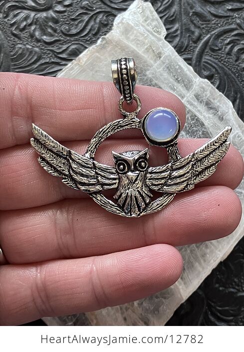 Flying Owl and Opalite Crystal Gemstone Stone Jewelry Pendant - #B89y5uJMF34-1