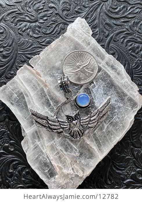 Flying Owl and Opalite Crystal Gemstone Stone Jewelry Pendant - #B89y5uJMF34-4