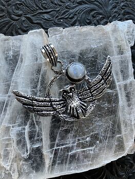 Flying Owl and Rainbow Moonstone Crystal Gemstone Stone Jewelry Pendant #Ti6f2djE1Es
