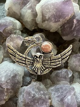 Flying Owl and Rhodochrosite Moon Crystal Gemstone Stone Jewelry Pendant #LAxkAWKBmFs