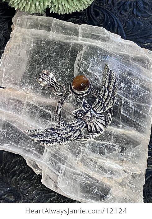 Flying Owl and Tigers Eye Crystal Gemstone Stone Jewelry Pendant - #dm4qFL9xGYU-3