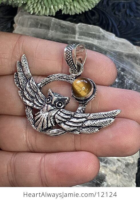 Flying Owl and Tigers Eye Crystal Gemstone Stone Jewelry Pendant - #dm4qFL9xGYU-4