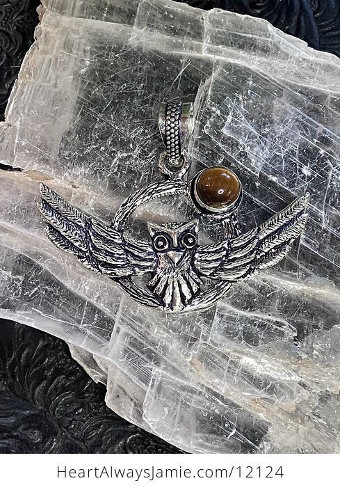 Flying Owl and Tigers Eye Crystal Gemstone Stone Jewelry Pendant - #dm4qFL9xGYU-2