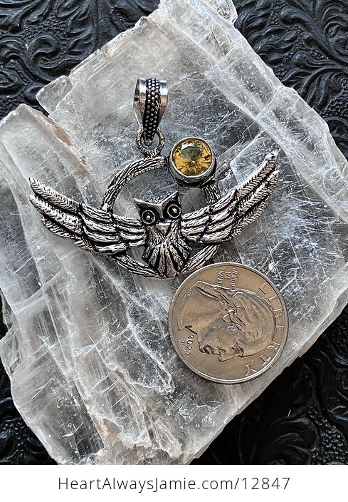 Flying Owl and Yellow Crystal Gemstone Stone Jewelry Pendant - #8bxPq2uV1HY-5