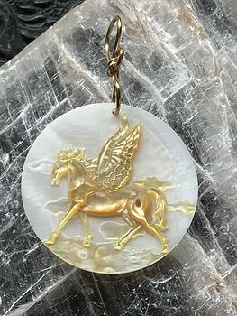 Flying Pegasus Horse Mother of Pearl Mop Carved Shell Jewelry Pendant #y0Jhq6yM5ZA